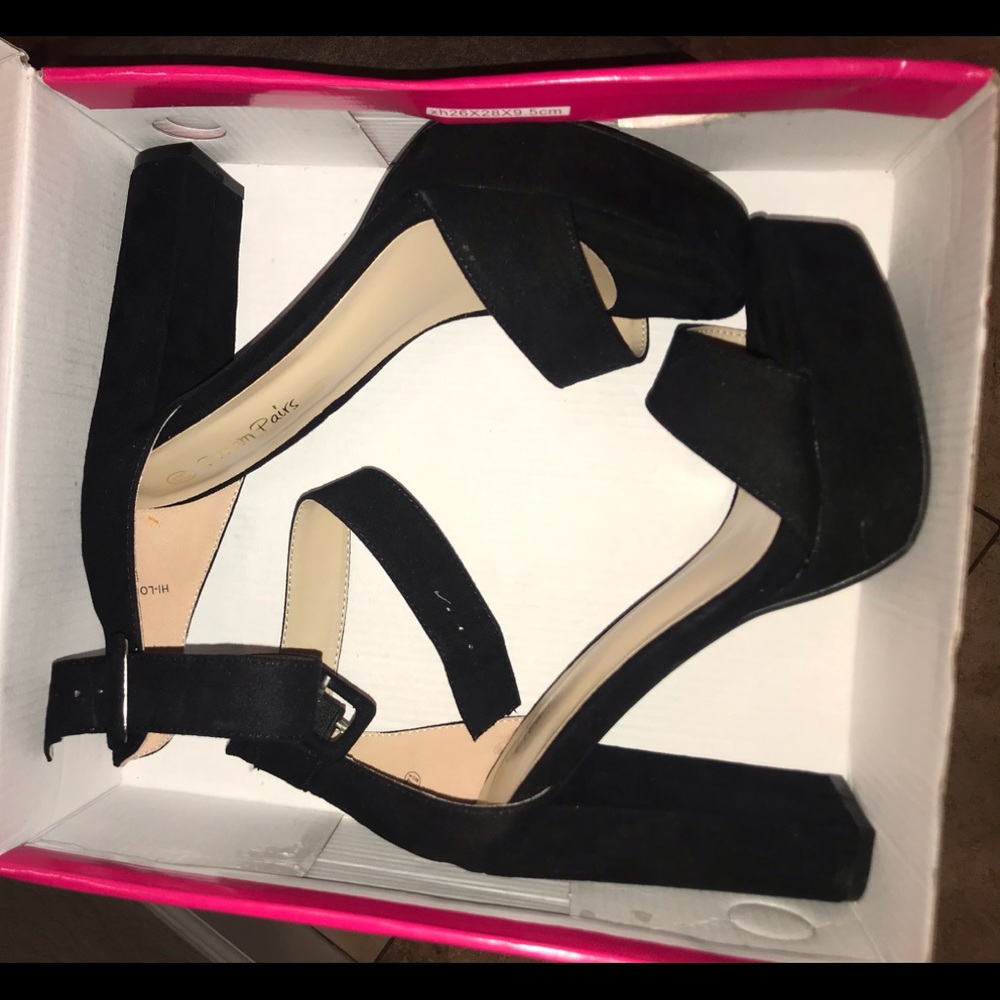 Never worn, black suede, platform